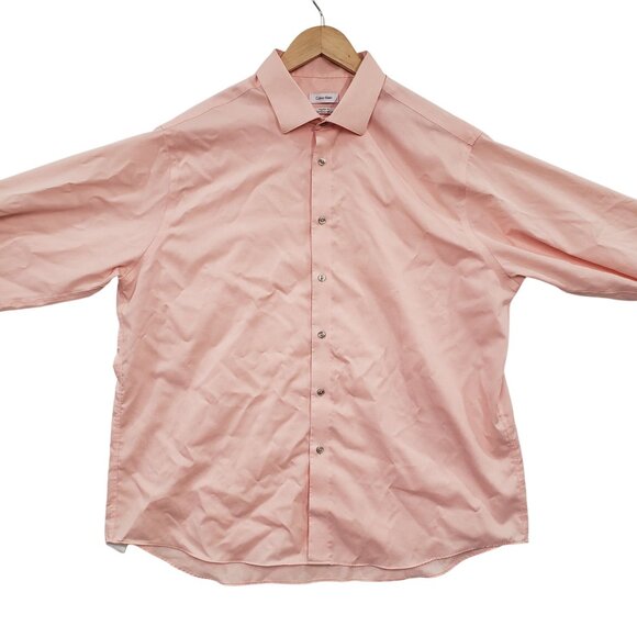 Calvin Klein Mens Regular Fit Performance Non Iron Pink Button Down Shirt Office - Picture 2 of 7